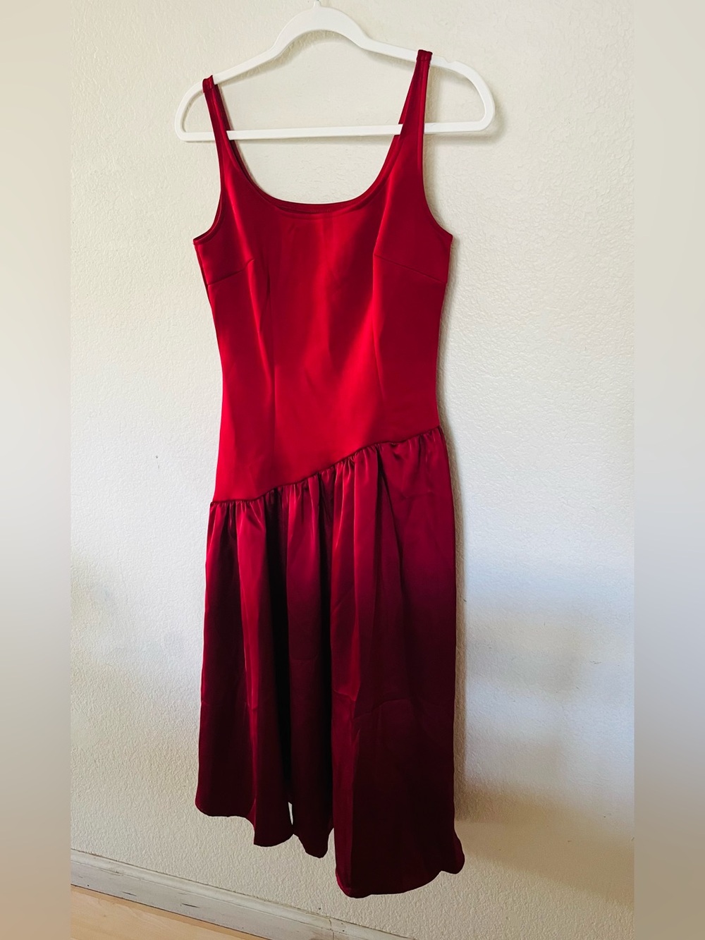 Red Sleeveless Asymmetrical Midi Dress